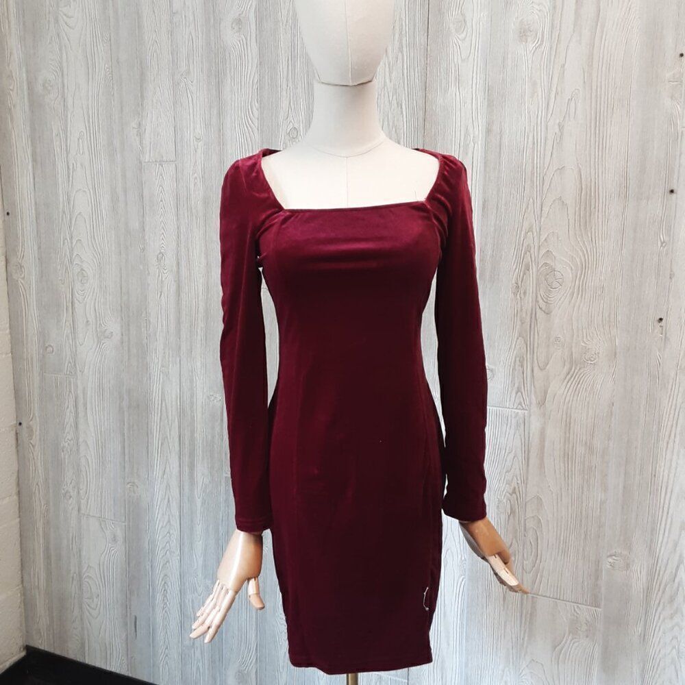 GOBLES Womens Sexy Velvet Long Sleeve Bodycon Elegant Mini Party Dress